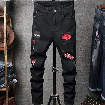 

jeans dsq four season men's model d2d2 letter leather hole hip hop punk slim fit solid elastic Italian pop 2020new