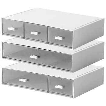 

3PCS Compartment Drawer Storage Box Cosmetic Storage Office Desk Stationery Finishing Box