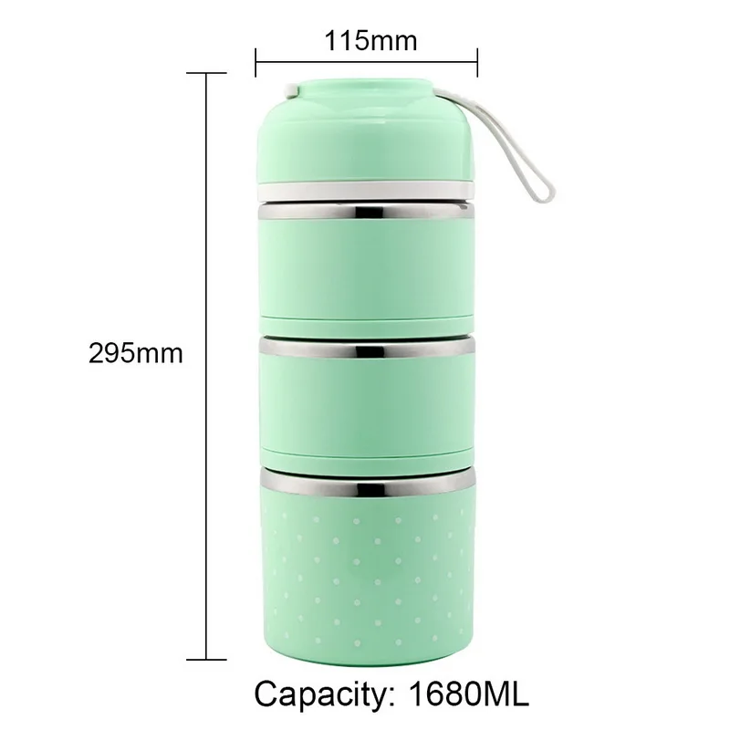 3 Layer green Герметичный контейнер для еды из нержавеющей стали детский портативный многослойный милый термо ланч бокс для пикника для кемпинга - Цвет: 3 Layer green