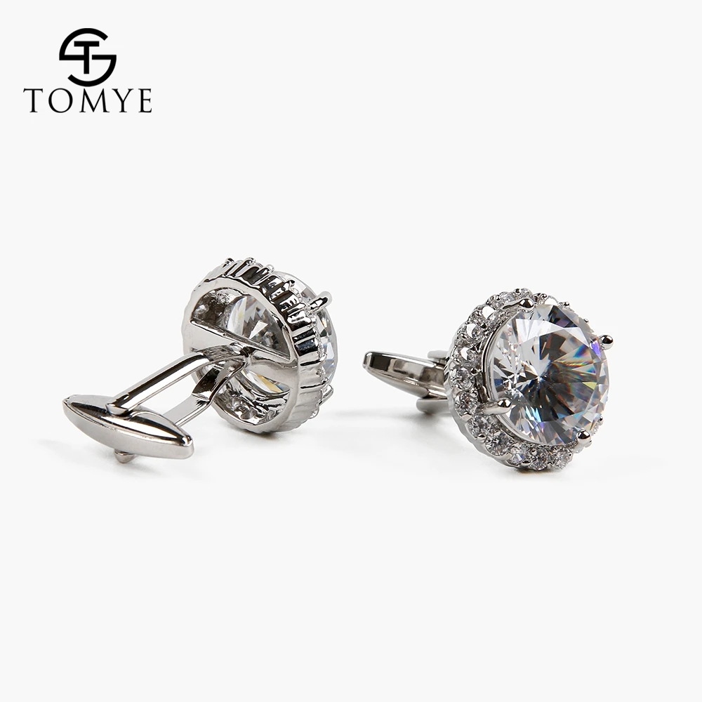 TOMYE Luxury Zircon Cufflinks Silver Round Groom Wedding Cufflinks Men Gift XK19S134