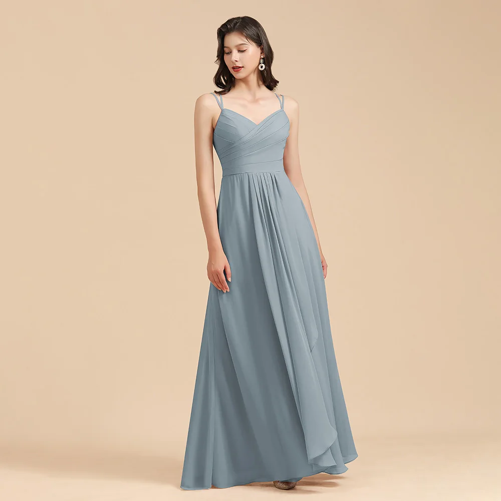 MisShow Blue Grey Bridesmaid Dresses Long Autumn Winter Engagement Robe Sling Backless Evening Dress Birthday Gift Women