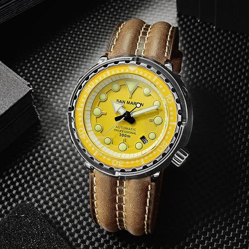yellow Новые автоматические часы San Martin Tuna SBBN031 300m водонепроницаемые часы NH36 MOV'T наручные часы нержавеющая сталь наручные часы для дайвинга мужские - Цвет: yellow
