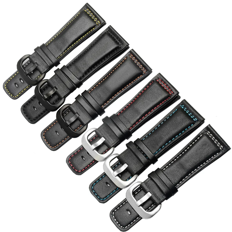 PEIYI 28mm Leather watch band with pin buckle Replacement Machinery Men's Watch Colored Line strap For P1 P2 M1 M2
