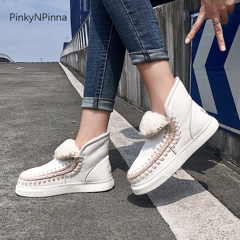 lovely luxury women cow suede sheep wool lining snow boots slip on ankle booties flat casual holiday winter warm shoes plus size