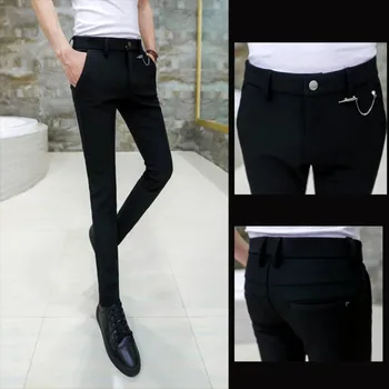 

28-34 Winter Thick Pants Men Fashion Streetwear Skinny Mens Casual Pants Solid All Match Simple Warm Trousers Men Black