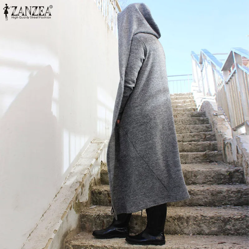 Women's Hooded Coats ZANZEA Autumn Asymmetrical Trench Casual Parkas Female Solid Open Stich Maxi Overcoats Oversized Tops