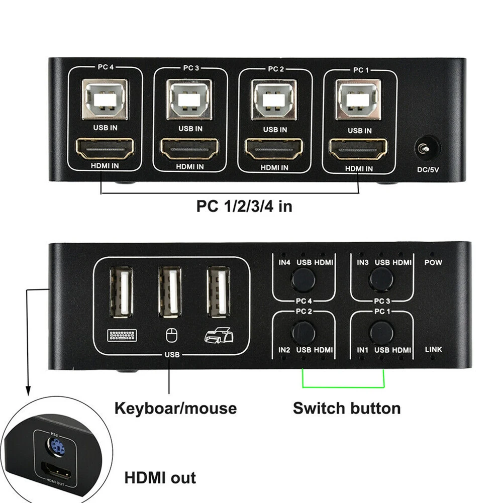 4K Plug And Play профессиональный стабильный USB HDMI 4 порта универсальный компьютерный KVM коммутатор для мыши Клавиатура для сканера концентратор