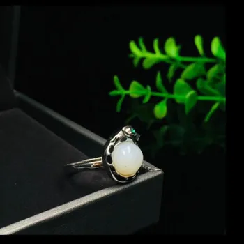 

925 Sterling Silver Hetian White Jade Animal Head Ring Femme Vintage Ethnic Style Opening Rings for Women Luxury Jewelry