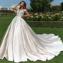 Сексуальный, кружевной, с аппликацией Принцесса бальное платье свадебное платье Винтаж короткий рукав атласное свадебное платье для свадьбы vestido De Nnoiva