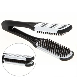 New Pro Hairdressing Straightener Nylon Hair Straightening Double Brushes V Shape Comb Clamp Not Hurt Styling Tools DIY Home