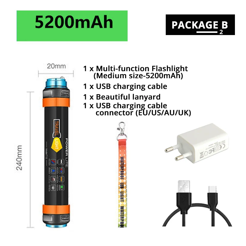 24CM-5200mAh-2 Многофункциональный перезаряжаемый светодиодный походный фонарик Фонари 7800 мА/ч, лампа для палатки работы Рыбалка Предупреждение свет IP68 из водонепроницаемого материала - Испускаемый цвет: 24CM-5200mAh-2