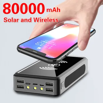 

80000mAh Qi Wireless Power Bank Solar Power Bank 4usb Protable Charger for Iphone Samsung Xiaomi 9V 4A External Battery Bank