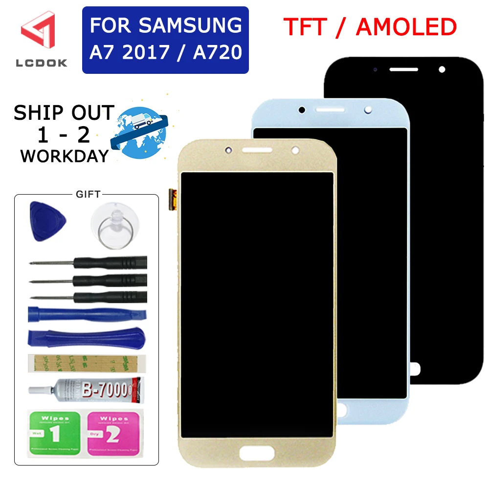 AMOLED/TFT дисплей для Samsung Galaxy A7 2017 A720 A720F A720M A720Y/DS ЖК-дисплей сенсорный экран
