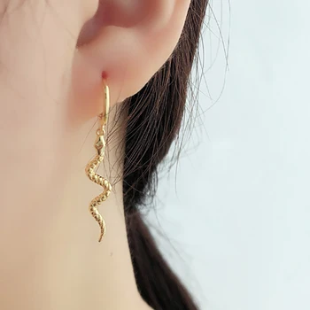 

Real Pure 925 Sterling Silver Long Snake Hoop Earrings Women Simple Ear Piercing Wedding Jewelry Gifts Boho Bijoux Brincos New