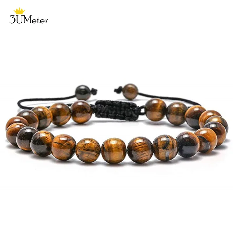 Tiger eye Bracelet Браслет из камня тигровый глаз, ручной работы, натуральный лечебный энергетический камень, черный матовый тигровый глаз, браслет с бусинами, плетеный браслет, браслеты для йоги - Окраска металла: Tiger eye Bracelet
