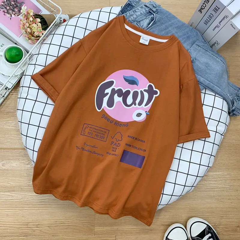 95% cotton Chic Summer New Personality Korean Style Fruit women t-shirts short white Plus Size kawaii harajukuTops Tees TYD26