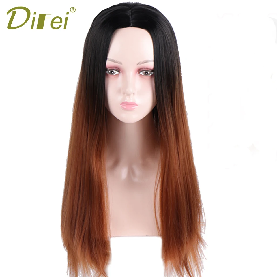 DIFEI Омбре зеленые прямые Длинные Синтетические парики для женщин черные розовые парики 26 дюймов 12 цветов можно Косплей парики