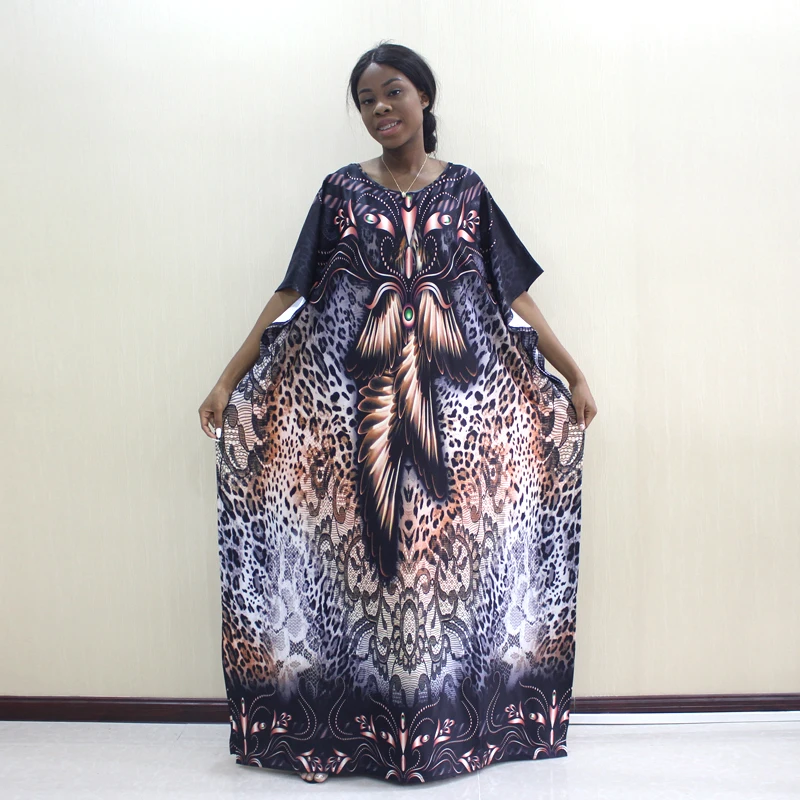

2019 Newest Design African Dashiki Short Sleeve Leopard Pattern Print Casual Long Dress Plus Size