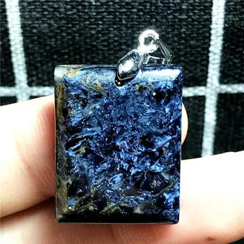 

Top Natural Blue Pietersite Pendant Jewelry For Woman Lady Man Crystal 28x23x10mm Beads Silver Namibia Rectangle Stone AAAAA