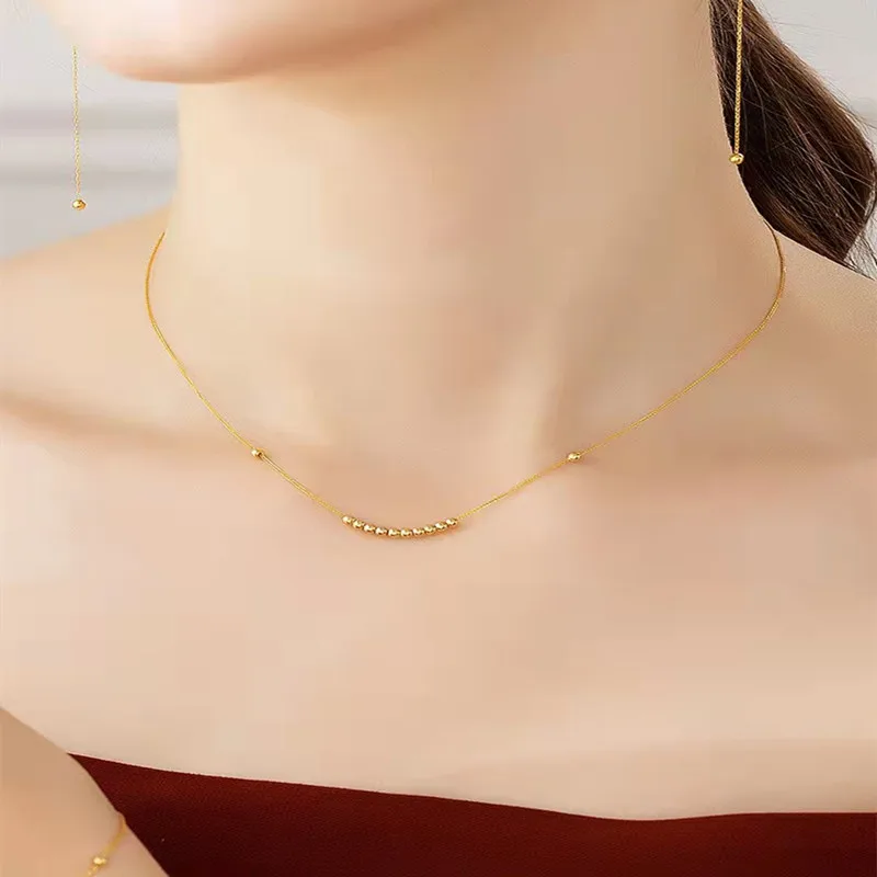 Thin Chain Ball Necklace Gold Color