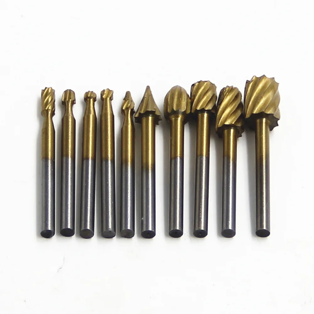 

Cross-border set of 10 high-speed steel rotary burrs woodworking hand for making diy root carving electric grinding head carveed