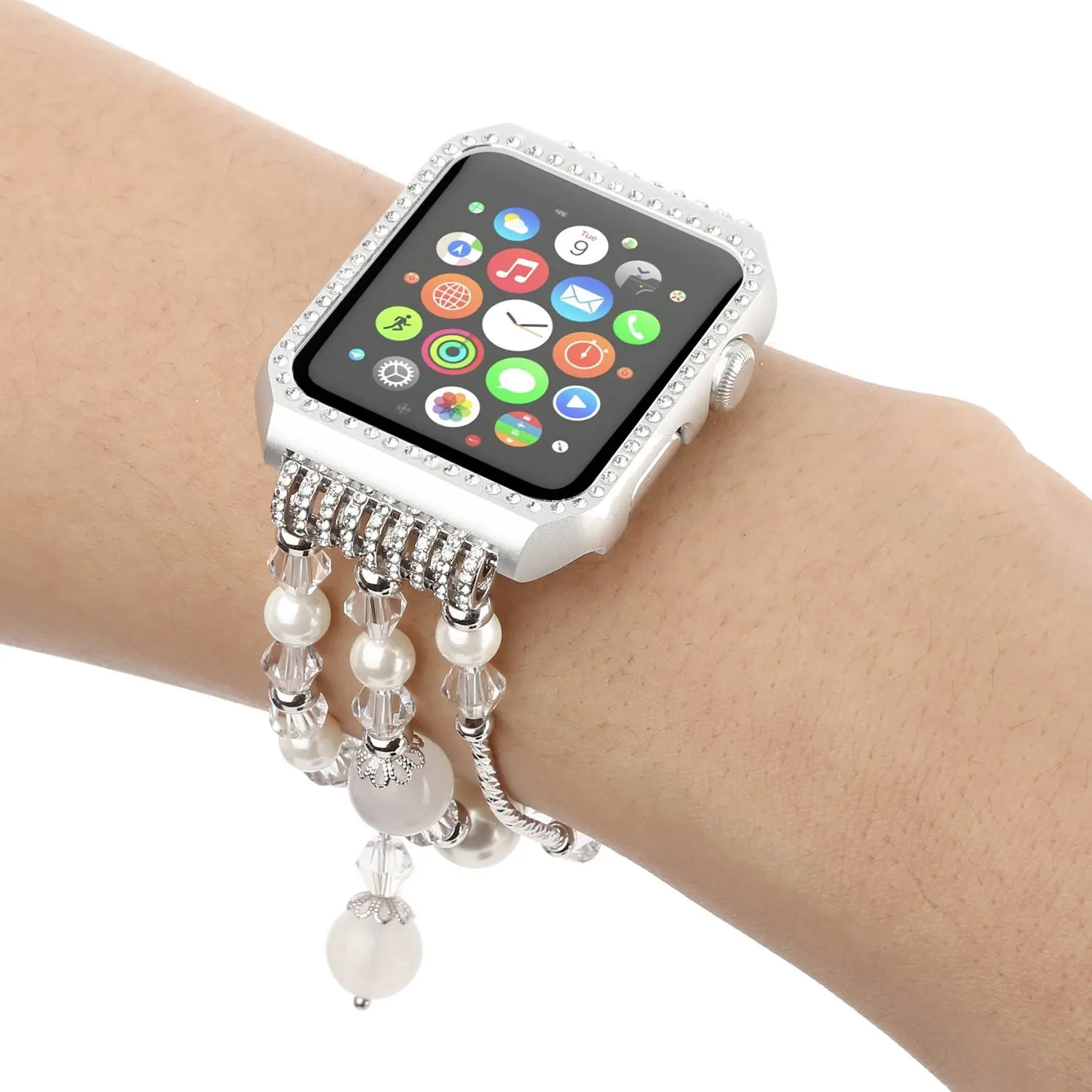 Металлический Алмазный чехол+ ремешок для Apple Watch Series 4 3 2 1, браслет для женщин, сменный ремешок для iWatch 38 мм 42 мм 40 мм 44 мм