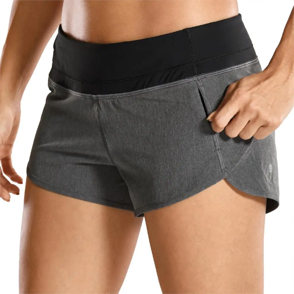 Heathered Black09 La Isla женские спортивные шорты для тренировок и бега с карманом на молнии 2,5 дюйма - Цвет: Heathered Black09