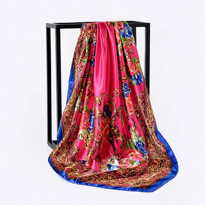 Женский шелковый шарф в стиле ретро, бандана, Модный женский хиджаб с принтом, Леопардовый принт с цепью, большие квадратные шарфы - Цвет: 01