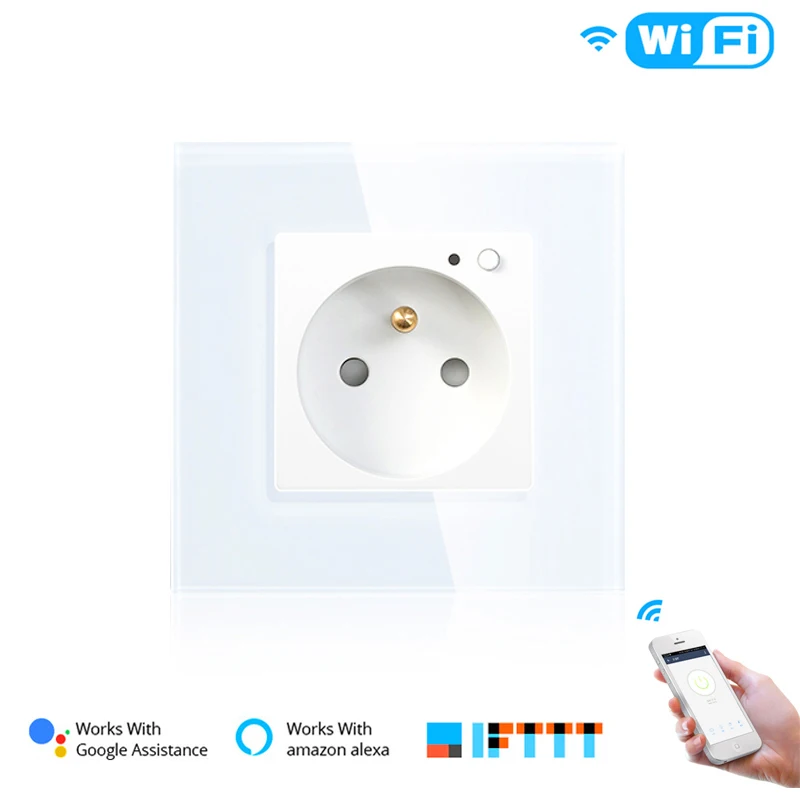 White FR WiFi умная настенная 16А розетка стеклянная панель французский умный жизнь/туя пульт дистанционного управления, работает с Amazon Echo Alexa Google Home - Комплект: White