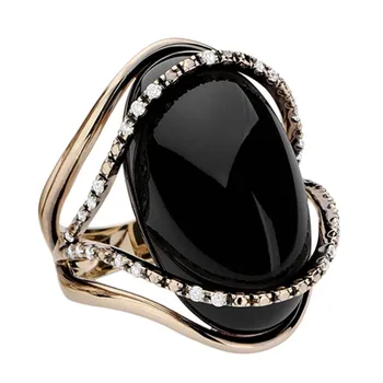 

Fashion Big Black Stone Rings for Women Luxury Jewelry Hollow Love Heart Twist Metal Crystal Wedding Rings Bague Femme Z5M473