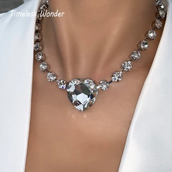 

Timeless Wonder Crystal Heart Statement Choker Necklace Women Jewelry Designer Top Trendy Boho Sweet Gift Runway Rare Fancy 8462