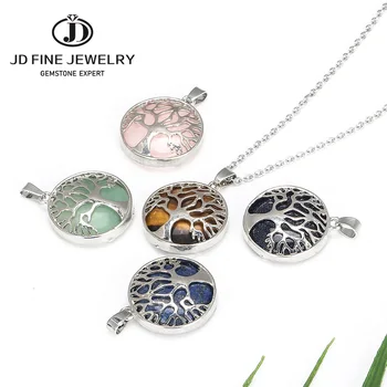 

JD Wholesale Fashion Natural Stone Alloy Tree Of Life Pendants For Jewelry Accessories Marking Free Shipping 26*26MM
