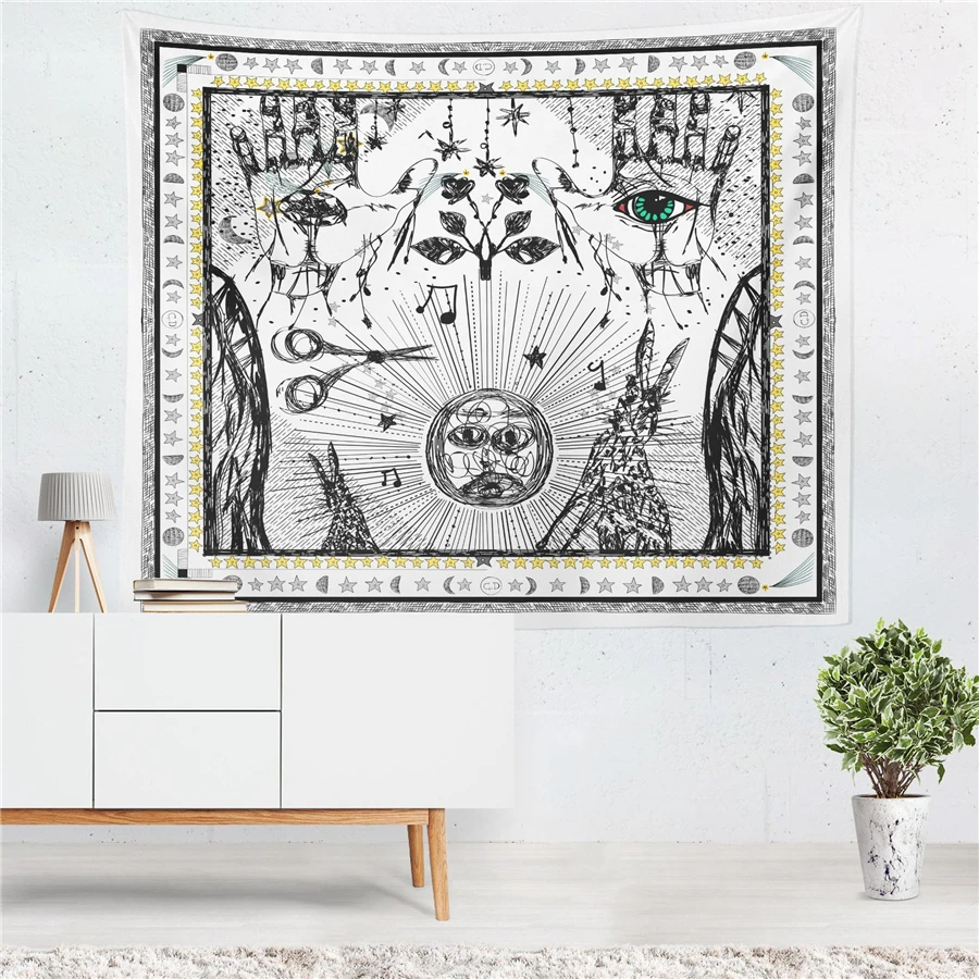 

Hippie Psychedelic Tapestry Mandala Wall Hanging Boho Decor Eyes Hand Moon Tarot Tapestry Wall Fabric Cloth Carpet Blanket Throw