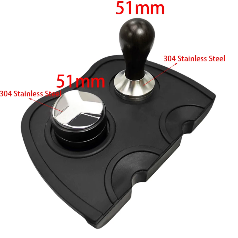 51mm 304 Stainless Steel 3 Angle Coffee Tamper and Flat Coffee Tampers With Double Coffee Mat