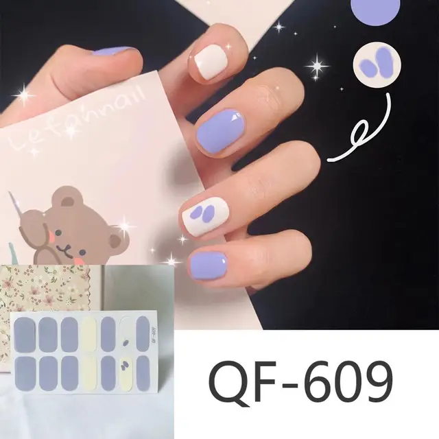 14tips/sheet Milk Heart Nail Wraps Polish Decals Strips Jump Cross Color Glitter 3D Adhesive Full Nail Art Stickers Matte Nails NO.3
