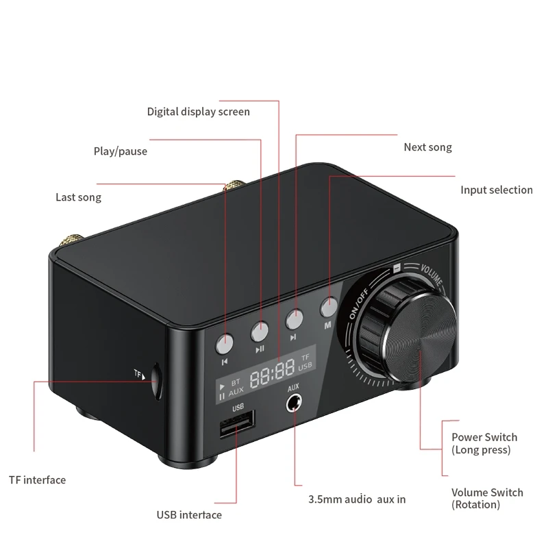 HIFI Bluetooth 5,0 цифровой усилитель мощности аудио Плата 50WX2 стерео усилитель Amplificador домашний кинотеатр USB TF карта плеер