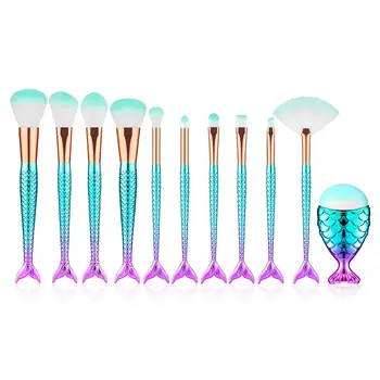 

1/10/11Pcs Makeup Brushes Gradient Color Mer-maid Eye shadow Blending Eyeliner Eyelash Eyebrow Powder Blush Brushes Makeup Tool