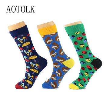 

3 pairs/lot Cotton Men Socks Quality Brand Fall Colorful Pattern Coolmax Funny Happy Dress Party Male Crew Socks Plus Size