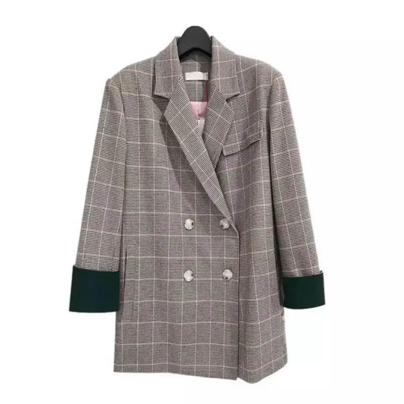 

2018 Spring Korean-style Pei Xiu Zhitong-Stripes CHIC Plaid Small Suit Retro Long Sleeve Versatile Jacket Women's