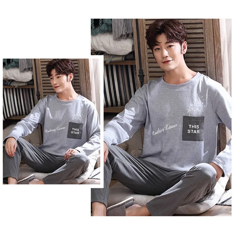 white pajama pants Cotton Long Sleeve Pajamas Set For Men Cute Green Cartoon Male Sleepwear Autumn Warm Casual Home Clothes Lattice Pants Pijamas black pajama pants