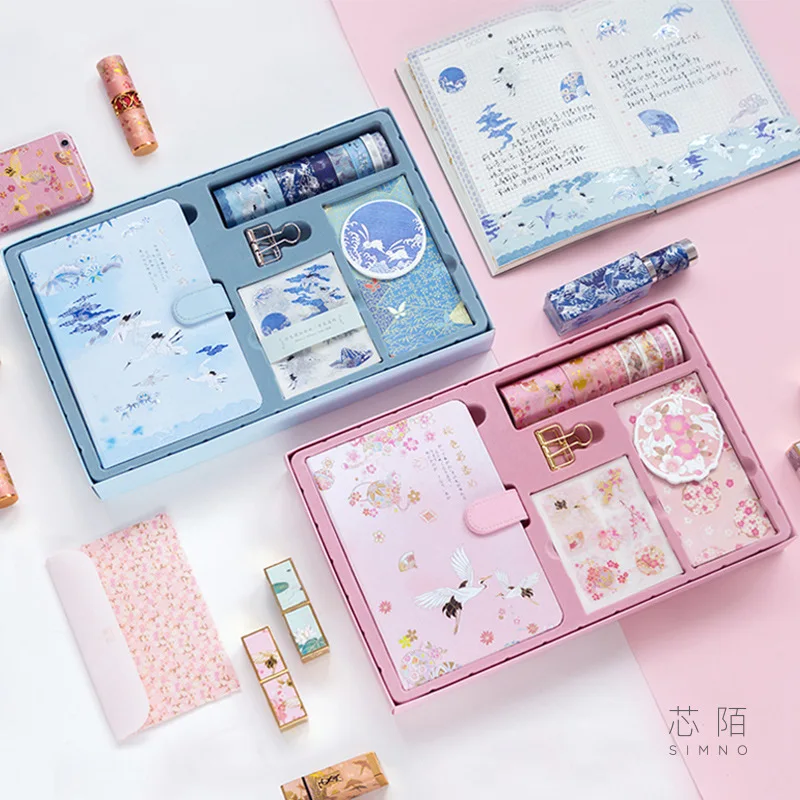 

000001set Chinese Antiquity Style Portable Traveler Journal Notebook Stationery Set Gift Bullet Journal Clips Stickers Tape Box