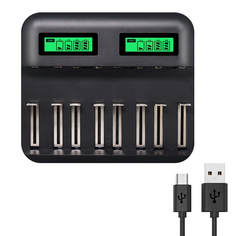 8 слотов ЖК дисплей USB Смарт зарядное устройство для AA AAA SC D размер аккумуляторная