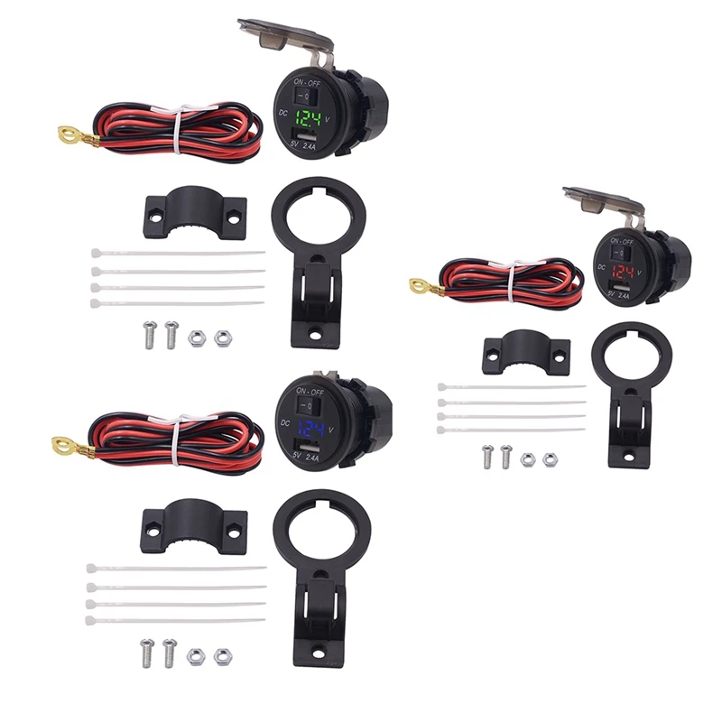 Зарядное устройство для мотоцикла, водонепроницаемый цифровой дисплей, зарядное устройство для мобильного телефона, 12 В, с выключателем, Вольтметр+ usb-кран для фиксации