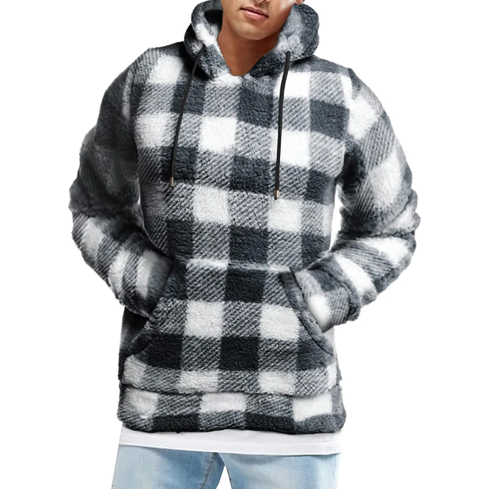 Harajuku Men's Plaid Hood Sweatshirt 2021 Men Autumn Long Sleeve Pullover Shirt Top Hooded Blouse Sportswear Толстовка Мужской 2