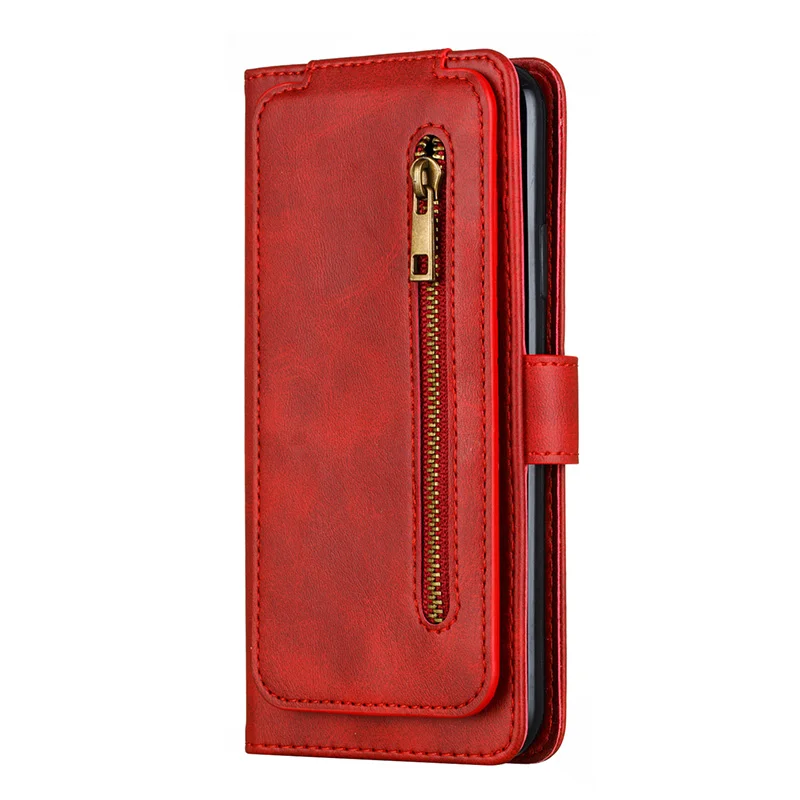 Кожаный чехол-книжка с 9 отделениями для карт для iPhone 11 11 Pro Max, магнитный чехол-кошелек для iPhone X, XR, XS, Max, 8, 7, 6 Plus, чехол с ремешком - Цвет: Red