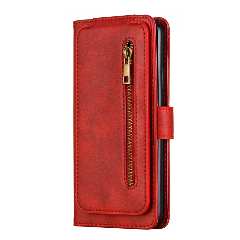Red Кожаный чехол-книжка с 9 отделениями для карт для iPhone 11 11 Pro Max, магнитный чехол-кошелек для iPhone X, XR, XS, Max, 8, 7, 6 Plus, чехол с ремешком - Цвет: Red