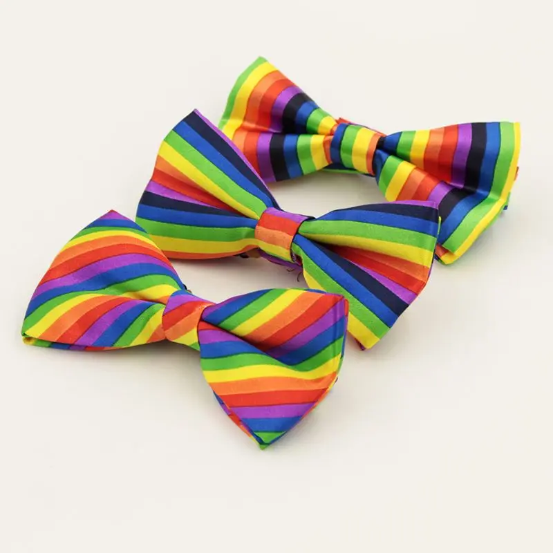 

Fashion Colorful Rainbow Striped Bowties for Groom Men Women Wedding Party Leisure Cravat Bowtie Tuxedo Bow Tie