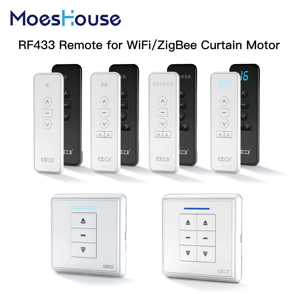 RF433 Remote Emitter For Controlling WiFi ZigBee Curtain Motor Hand-held Wall-Mounted  Transmitter Multiple Channels Optional
