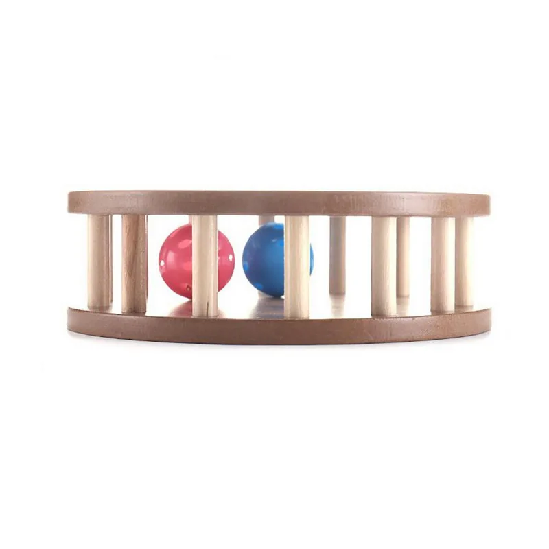 Pet Toy Wheel Shape Wood with Ball Interactive Squeak Roll Toy for Dogs Cats 1 Pcs