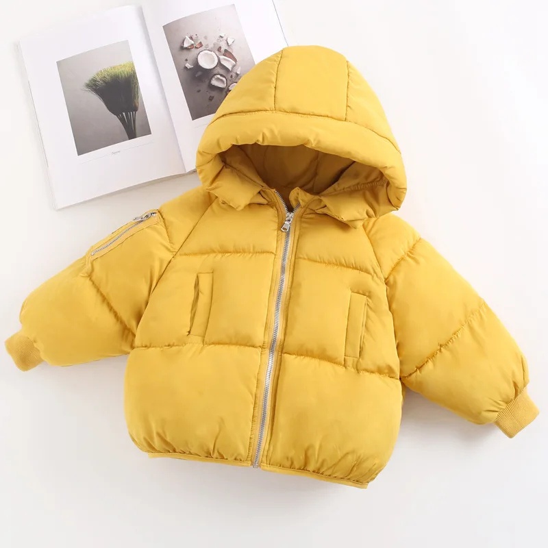 Детское Модное теплое зимнее пальто с капюшоном; детская одежда; утепленная верхняя одежда для девочек; топы на молнии с наполнителем из полиэфирного волокна - Цвет: Yellow Kids Parkas